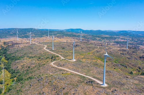 Wind turbines at Sortelha town in Portugal photo