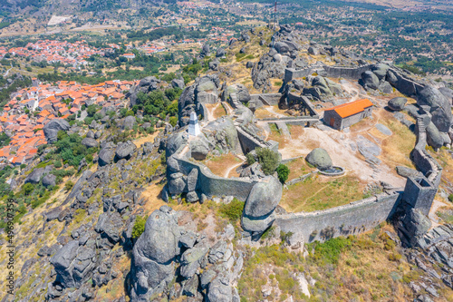 Aerial view of castle in Monsanto town in Portugal photo