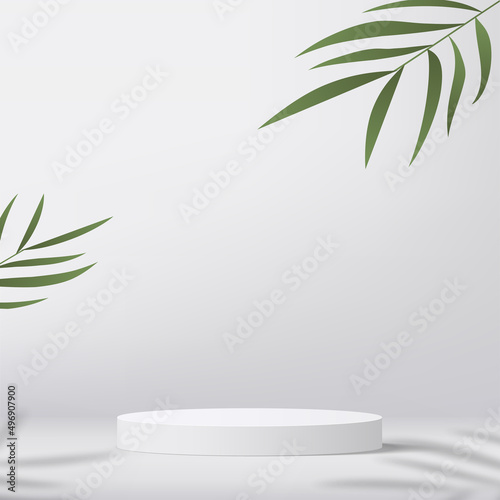 Abstract minimal scene with geometric forms. White podium in white background for product presentation. Vector