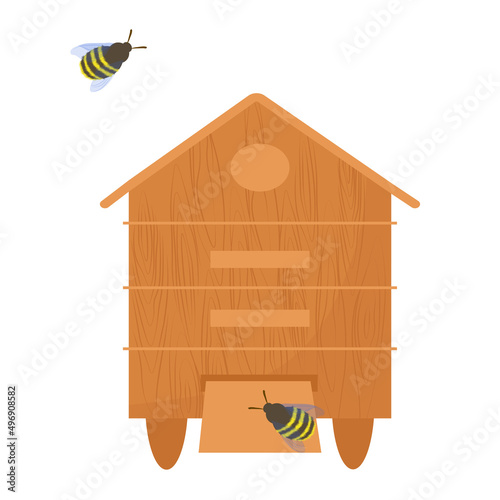 Beehive vector stock illustration. Bees house with insects. Isolated on a white background.