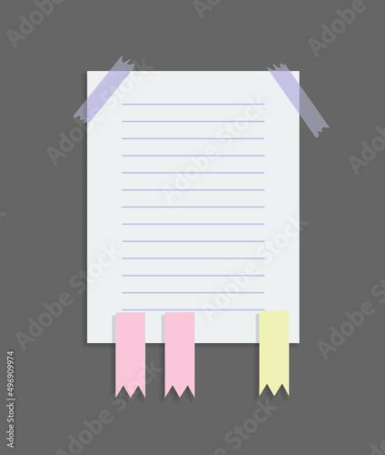 Paper notes stickers. Place for memo messages on paper sheets. Blank sticky place for to do list and office notice or information board