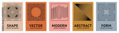Vector set of design elements and illustrations in simple minimalist linear style - square abstract forms and shapes - logo design templates, badges and stickers for posters, prints, banners