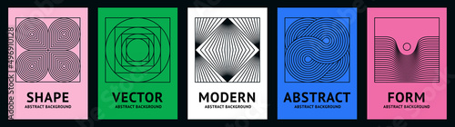 Vector set of design elements and illustrations in simple minimalist linear style - square abstract forms and shapes - logo design templates, badges and stickers for posters, prints, banners