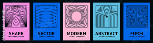 Vector set of design elements and illustrations in simple minimalist linear style - square abstract forms and shapes - logo design templates, badges and stickers for posters, prints, banners