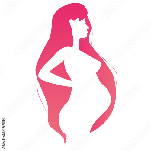 Pregnant female silhouettes. Changes in a woman's body in pregnancy. A pregnant woman .Pregnancy main stages. Infographics. Flat cartoon illustration isolated.
