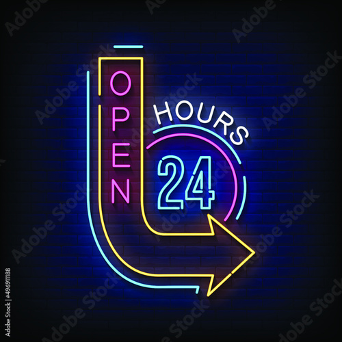 Open 24 Hours Neon Signs Style Text Vector