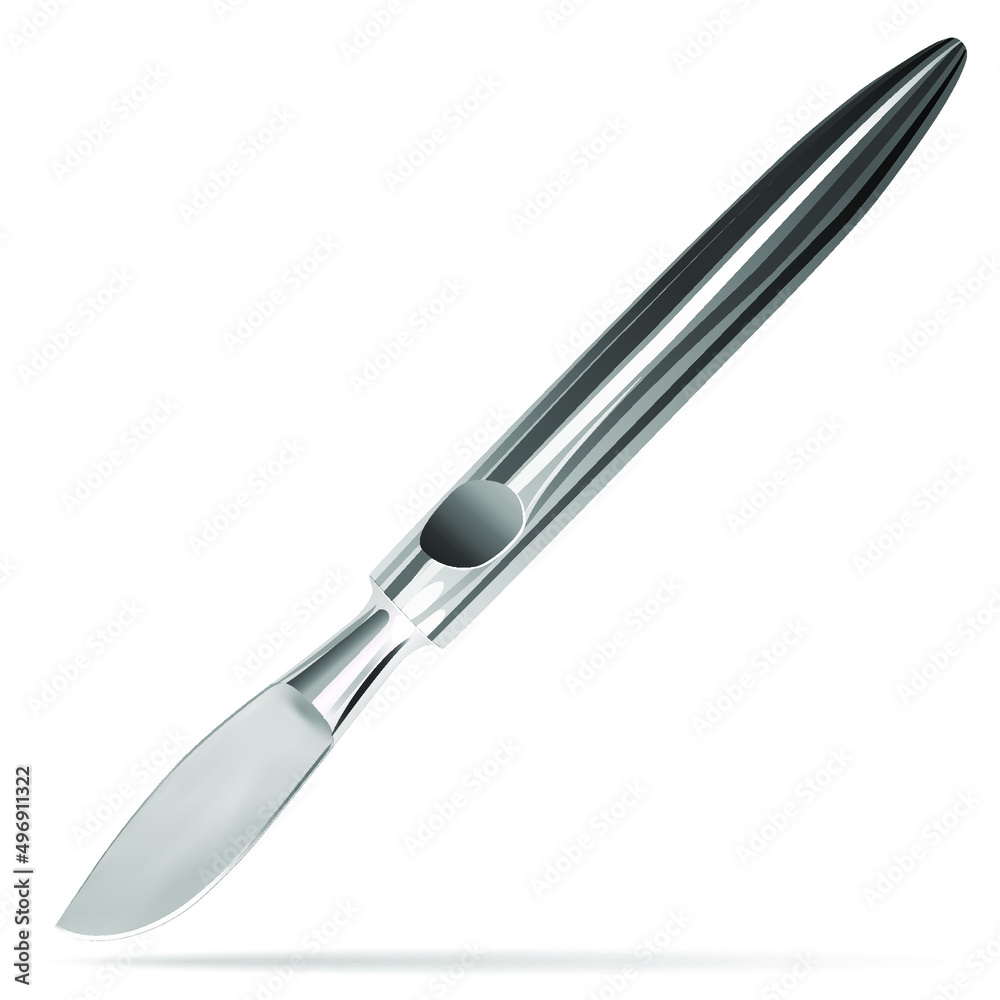 Esmarch knife. Knife for cutting plaster casts with durablea short blade and a massive handle pointed at the end. Manual surgical medical instrument on a white background. Vector illustration Esmarch knife. Knife for cutting plaster casts with durablea short blade and a massive handle pointed at the end. Manual surgical medical instrument on a white background. Vector illustration
