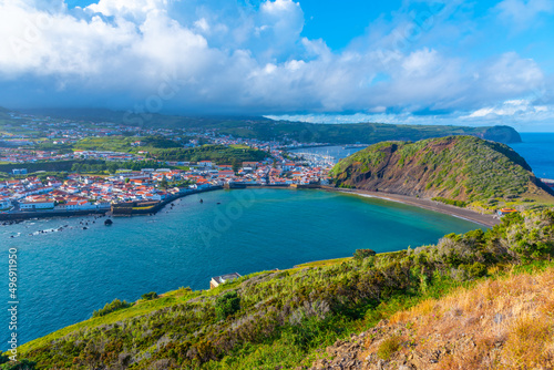 Porto Pim neighborhood and beach at Faial island in Portugal photo