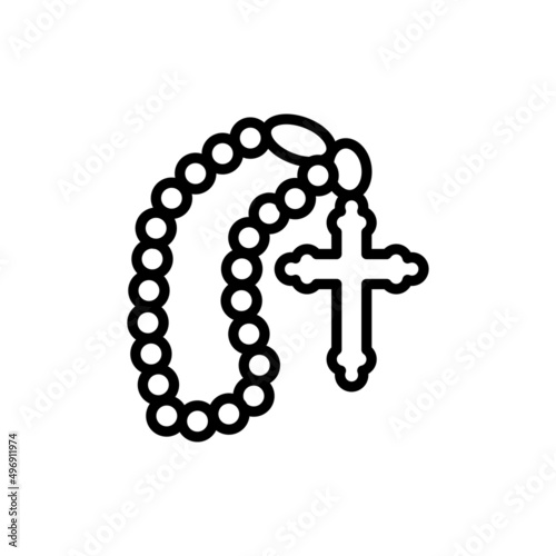 Rosary with a cross line color icon. Isolated vector element.
