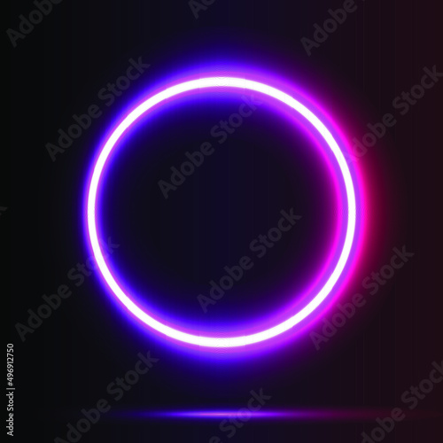 Neon circle, isolated frame on a dark background, vector illustration.