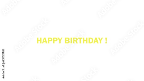 Happy birthday colorful yellow text animation on light background. Birthday card design with animated bouncy, wavy text for Surprise, Celebration, Greetings and Invitations Videos. 4K animation movie