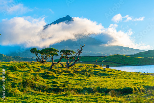 Pico mountain viewed behind Lagoa do Capitao, Azores, portugal photo