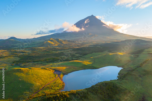 Pico mountain viewed behind Lagoa do Capitao, Azores, portugal photo