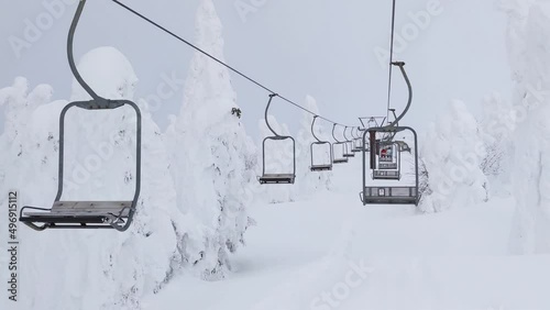 View from a chairlift at middle of snow monsters plateau (Zao, Yamagata, Japan)