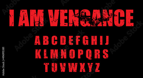 Obraz na płótnie Vigilante Font. Alphabet in grunge 90s style. Bloody red letters. Typography for crime, drama and movies. w salonie