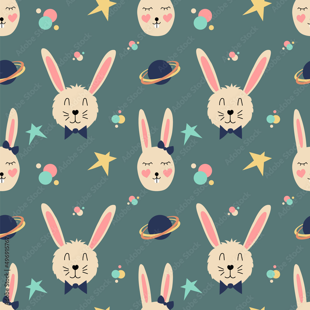  Сute rabbits seamless pattern.