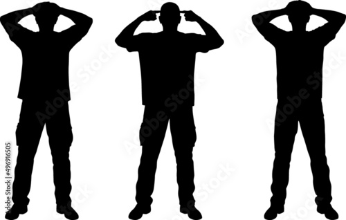 man pointing his fingers to his head silhouette
