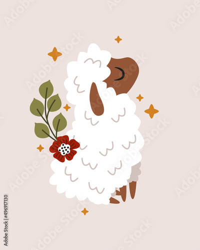 poster with cute lamb and flower