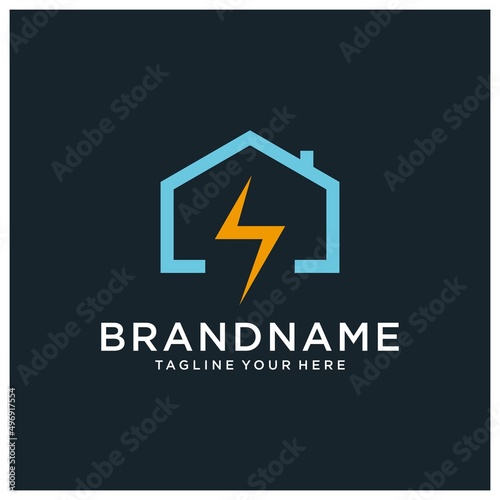 flash house vector logo template. This design use home and thunder symbol. Suitable for industrial.