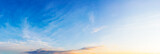 wide angle panorama of a sky at sunrise. glowing clouds on a sunny weather. world environment day concept. nature series in summer. creative gradient background for installation and design