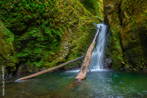 Salto do Cagarrao Waterfall at Sao Miguel island in Portugal photo