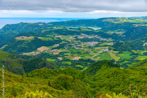 Aerial view of Furnas town at Sao Miguel island, Azores, Portugal photo