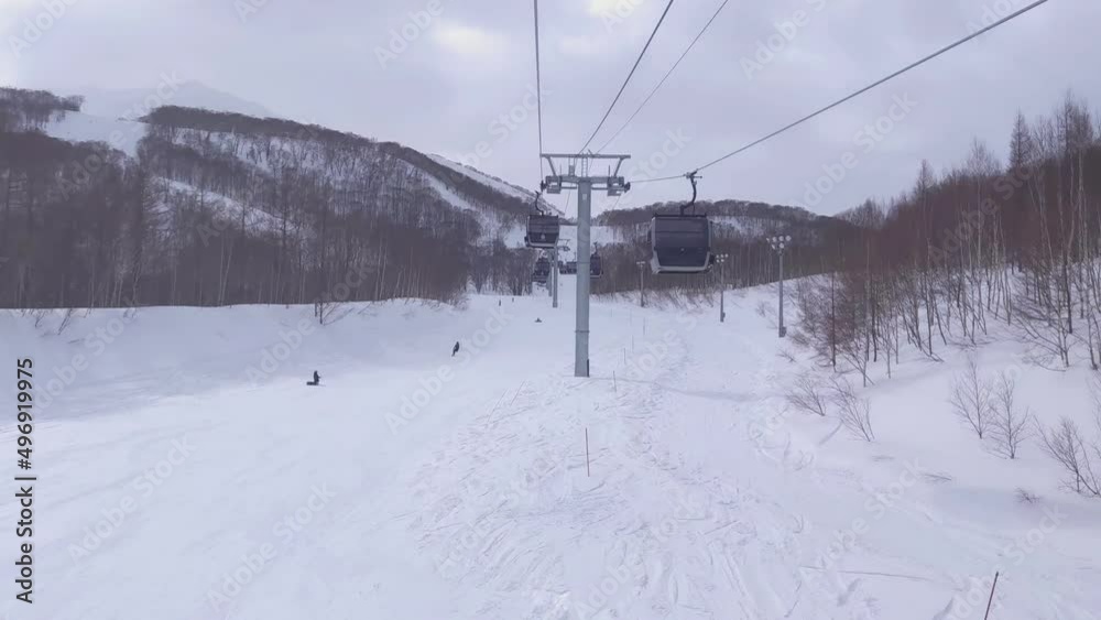 Gondola lifts above a piste (Niseko, Hokkaido, Japan) Gondola lifts above a piste (Niseko, Hokkaido, Japan)