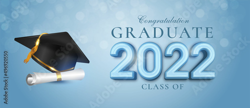 Realistic banner Class of 2022 editable text with graduation cap