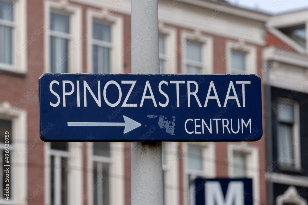 Street Sign Spinoza Street At Amsterdam The Netherlands 8-2-2022