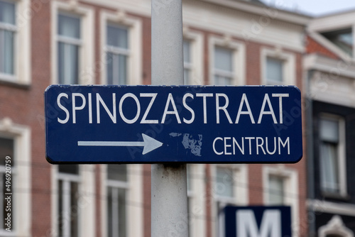 Street Sign Spinoza Street At Amsterdam The Netherlands 8-2-2022