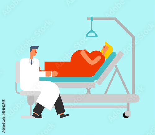 Pregnant woman on medical bed. ultrasound of the abdomen and the child. Women's consultation. Medical examination of a pregnant woman