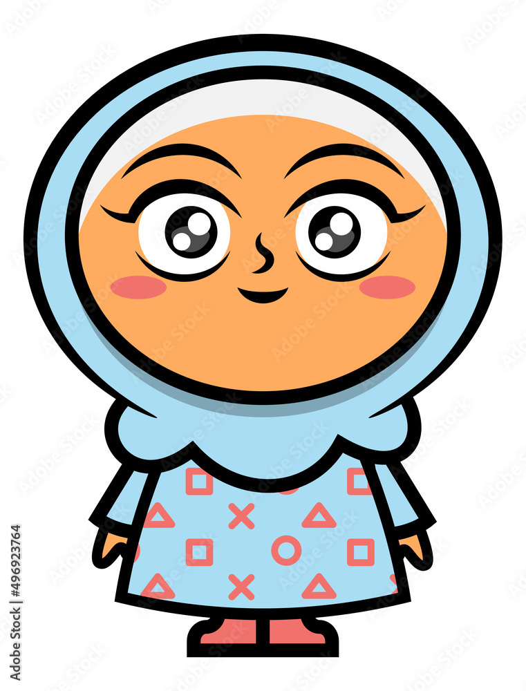 Cartoon illustration of Girl wearing hijab with modern fashion style, best for mascot, logo, and sticker with islamic women themes