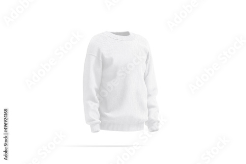 Blank white knitted sweater mock up, side view