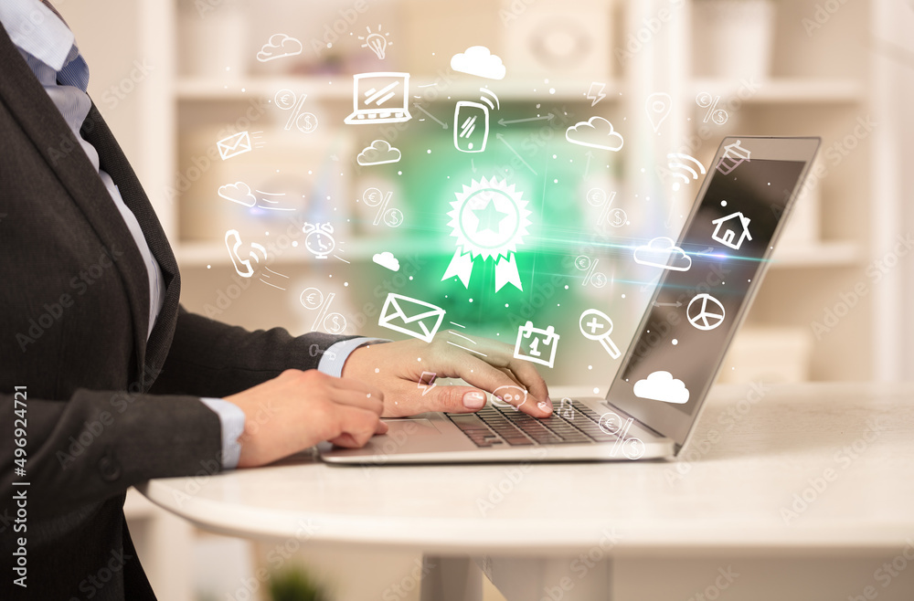 Businessman working on laptop with new business concept Businessman working on laptop with new business concept