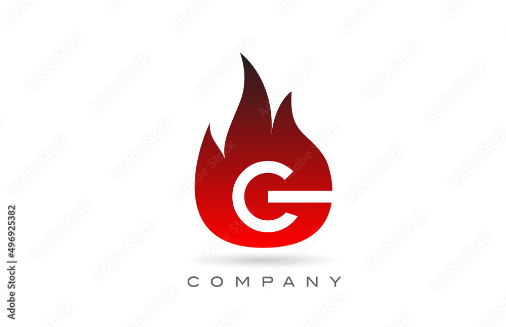 G red fire flames alphabet letter logo design. Creative icon template for business and company G red fire flames alphabet letter logo design. Creative icon template for business and company