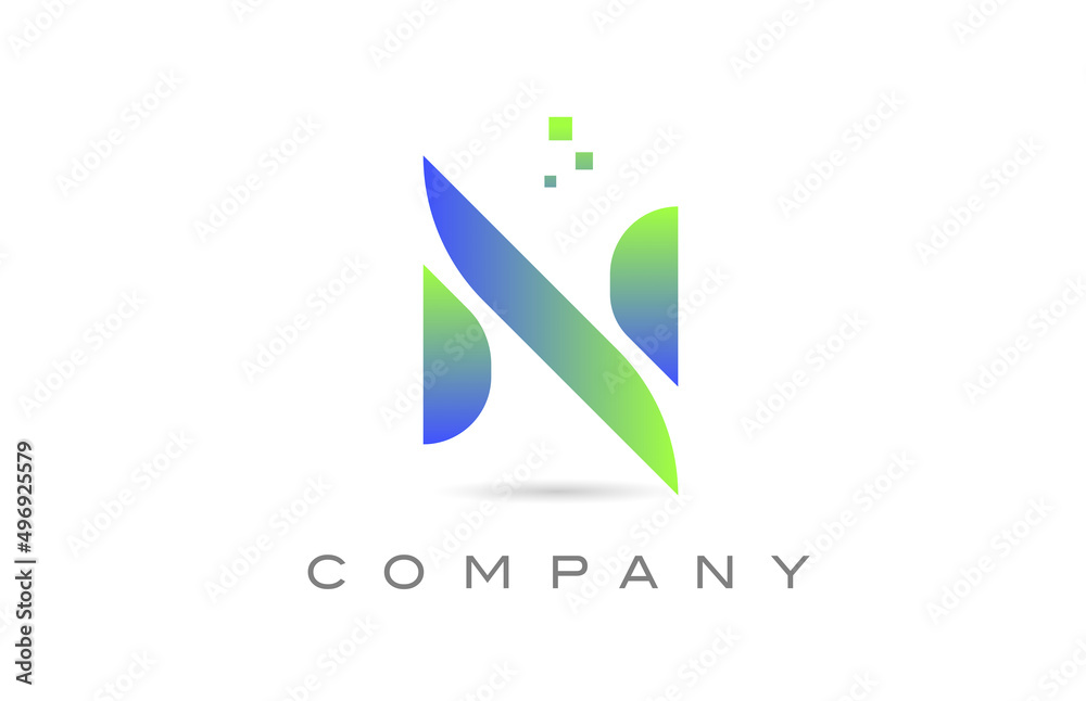 N green alphabet letter logo icon. Creative design template for business and company