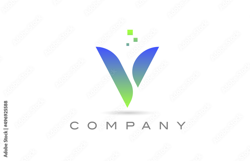 V green alphabet letter logo icon. Creative design template for business and company