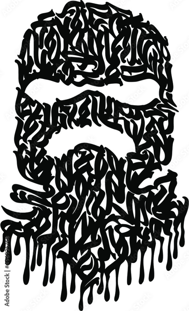 Vector image of a balaclava in the style of calligraphy. - obrazy, fototapety, plakaty 