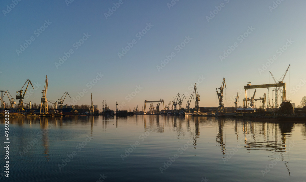 boats at sunset in Harbour, port - obrazy, fototapety, plakaty 