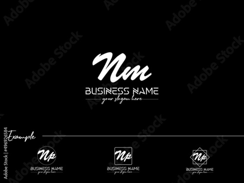 Initial NM Signature Logo, Handwriting Nm mn Beautiful Letter Logo Icon Vector Image