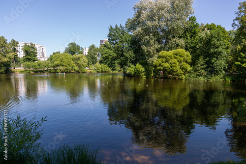 View of the pond in Central Park of Culture and Rest in St. Petersburg