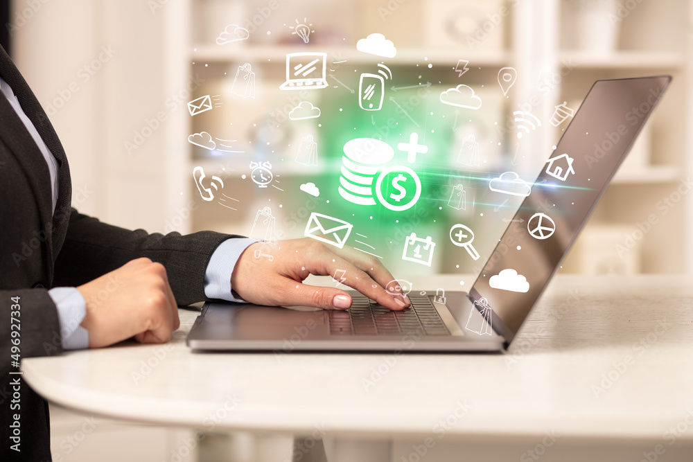 Businessman working on laptop with new business concept Businessman working on laptop with new business concept