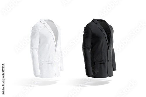 Blank black and white men blazer mockup, side view