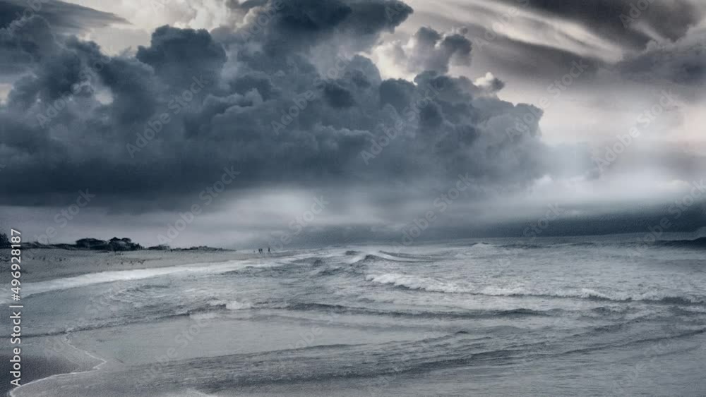 Beautiful sunset over ocean shore. Animated video Beautiful sunset over ocean shore. Animated video