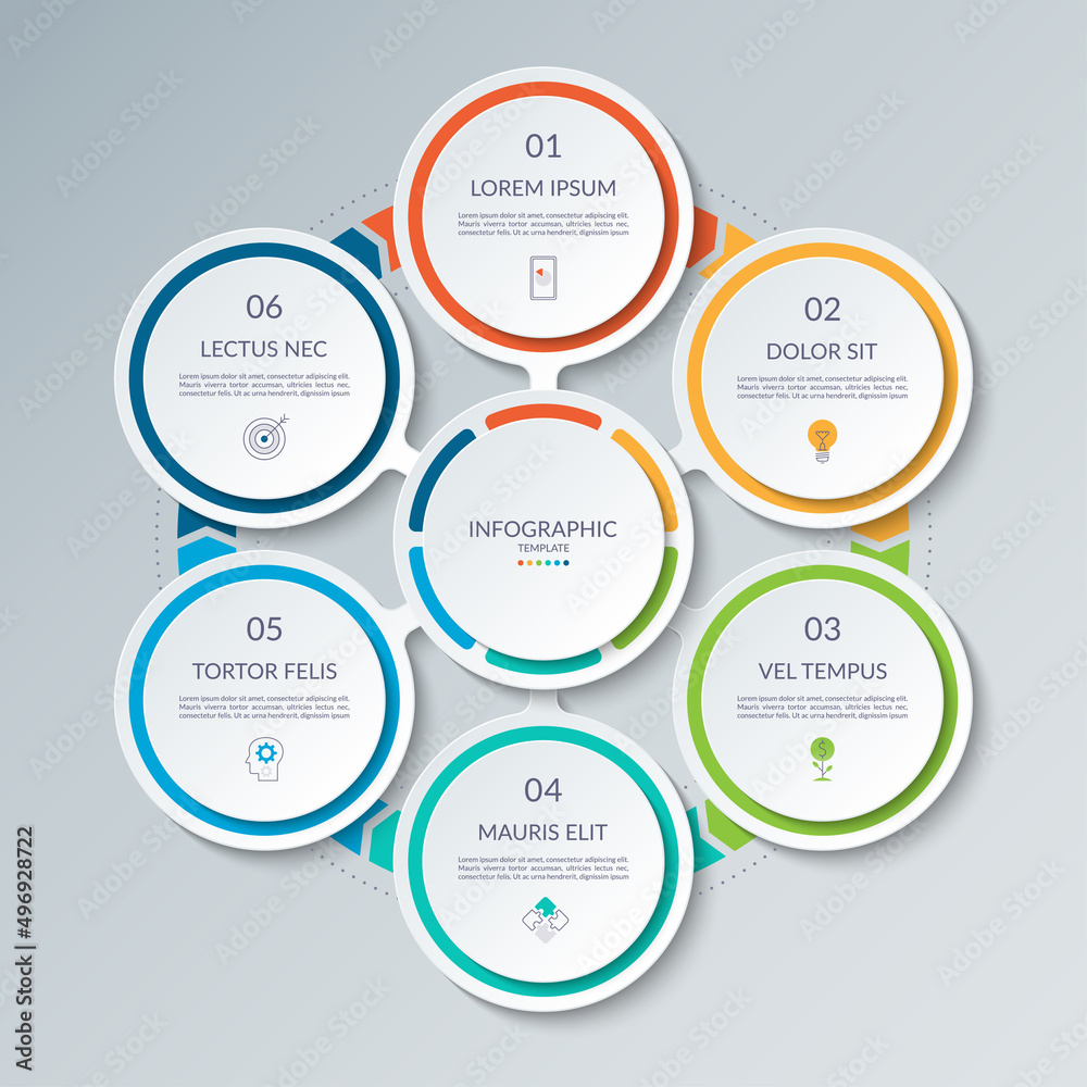 Infographic circle with 6 options, parts. 6-step vector template for ...