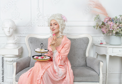 Photography Young pretty woman closeup in pink royal dress