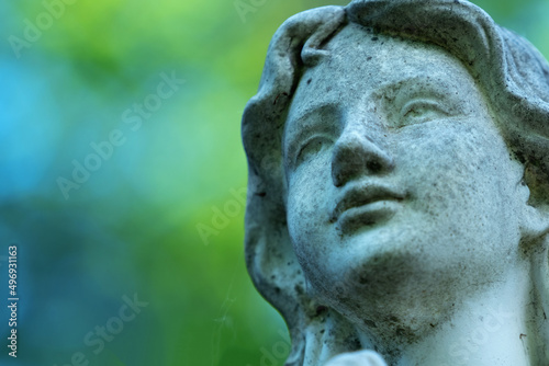 The look of an angel of guardian angel. Fragment of an antique statue