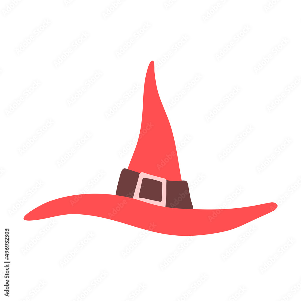 Halloween Witch Hat. Simple red cone-shaped witch and sorceress hat. Isolated on a white background. Vector illustration Halloween Witch Hat. Simple red cone-shaped witch and sorceress hat. Isolated on a white background. Vector illustration