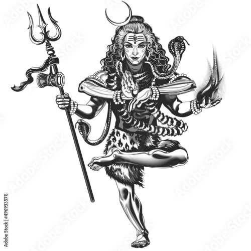 God Shiva without a background. Shades of black and gray.