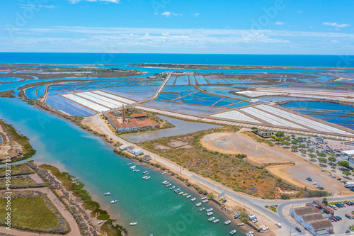 Aerial view of salt pans at Portuguese town Tavira